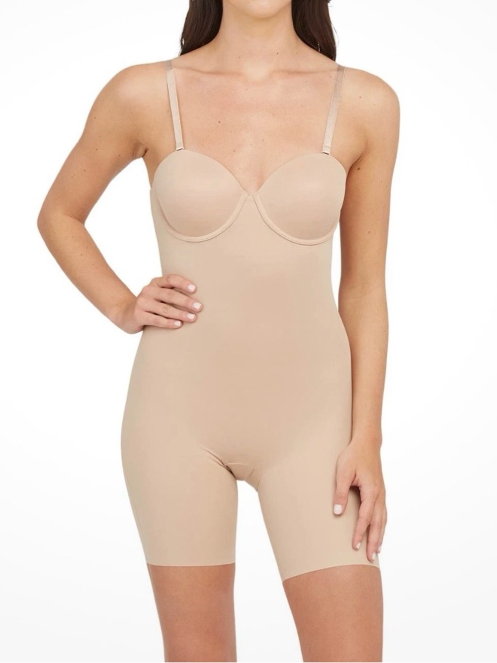 NWT Spanx Assets Shaping Bodysuit Removable Straps Cupped Tan Neutral Large